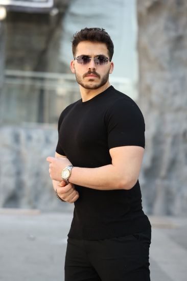 Erkek Viskon Kumaş Bisiklet Yaka Basic Tişört resmi